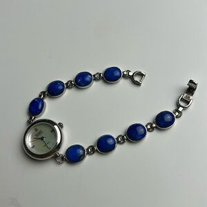 Blue Stone Accent Silver-Tone Women's Bracelet Watch